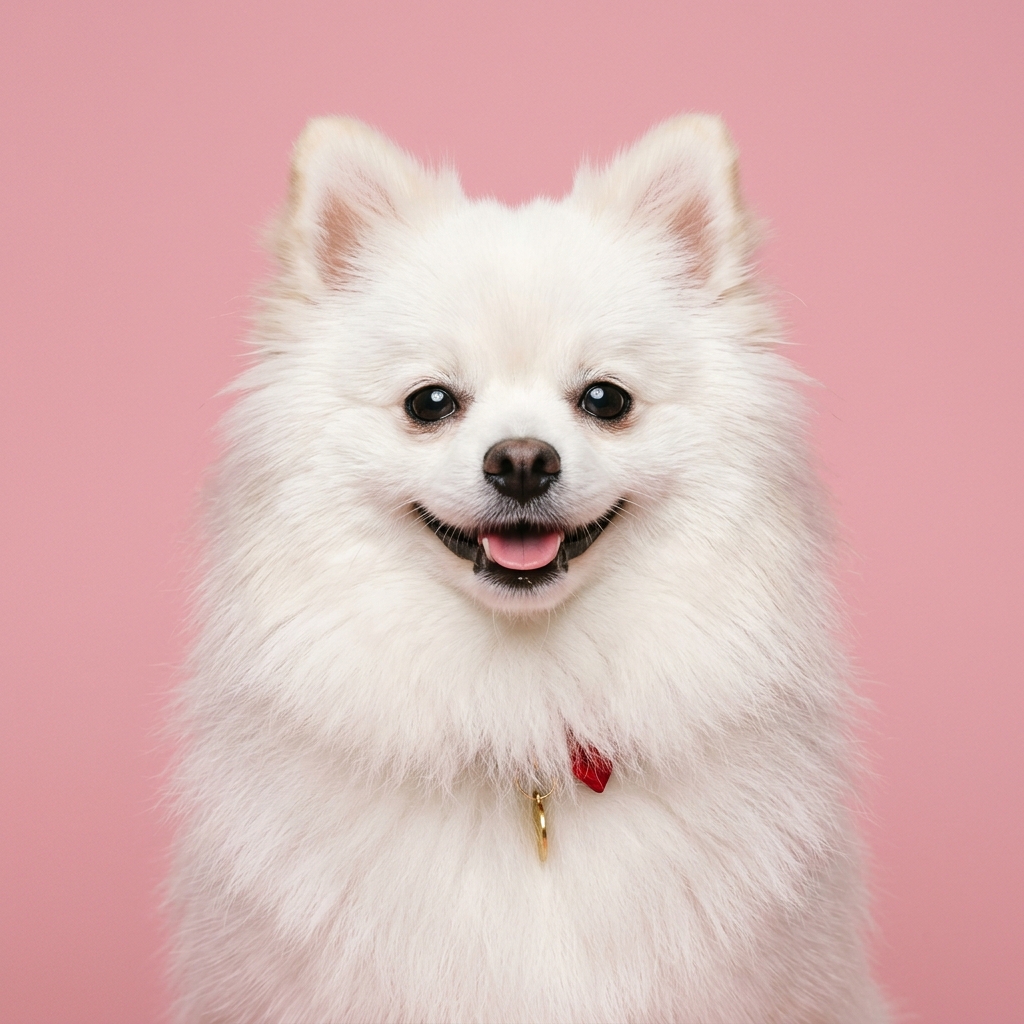 Happy smiling white Pomeranian dog